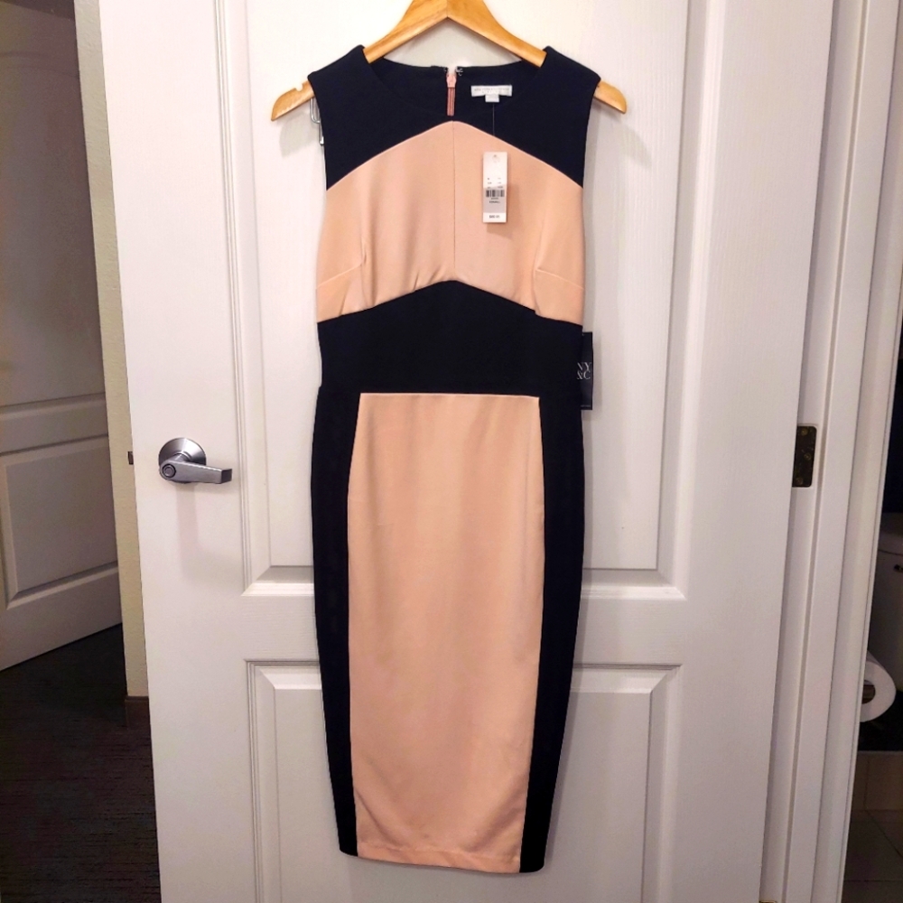 New York And Company Pale Pink And Black Below The Knee Dress Size XS, NWT